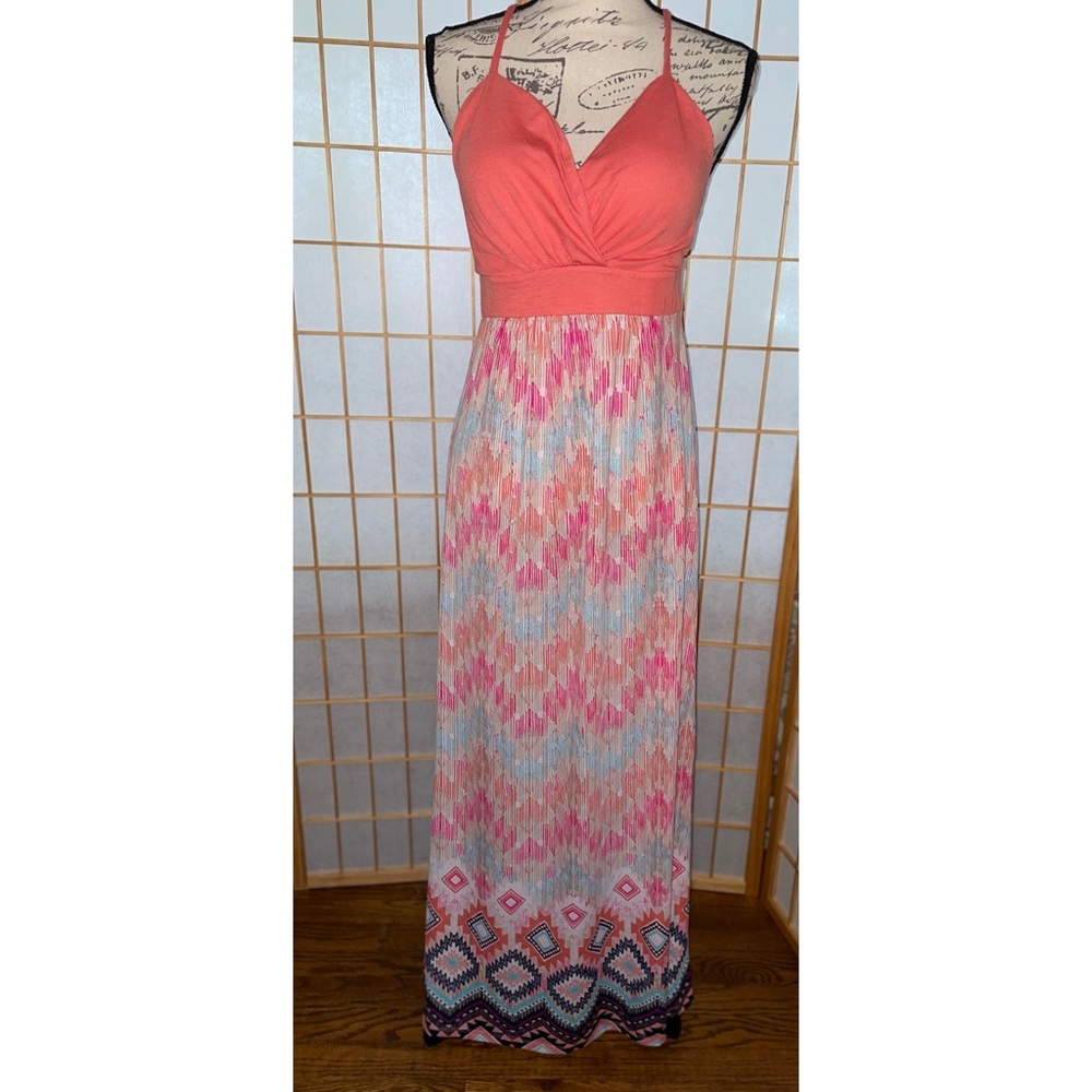 Women’s Aztec Print Maxi Dress Size Medium Sleeveless Multicolor Boho Dress - Picture 7 of 8